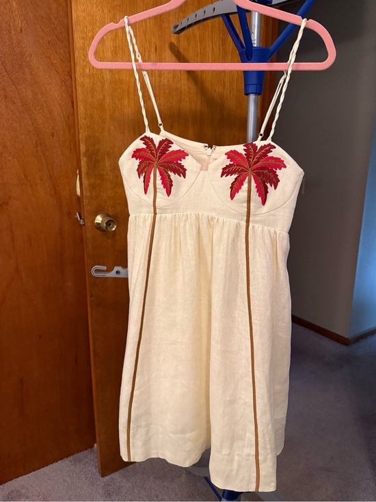 FARM Rio Dresses & Skirts - FARM Rio Cream Spaghetti-Strap Dress with Pink Palm Embroidery